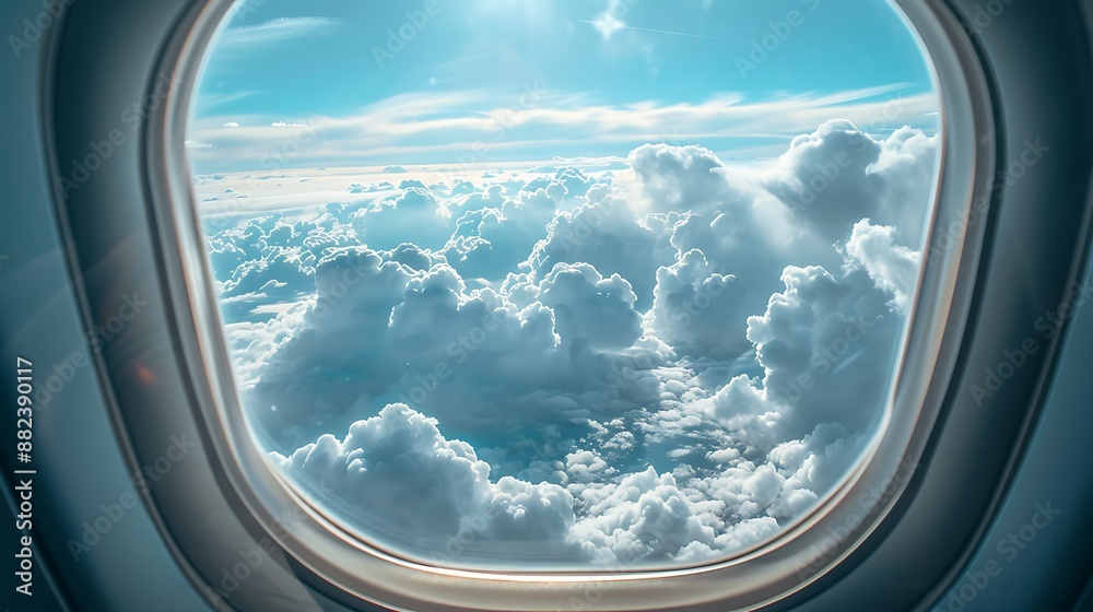 view from the window of an airplane with some clouds and beautiful sky view from the window of an airplane with some clouds and beautiful sky