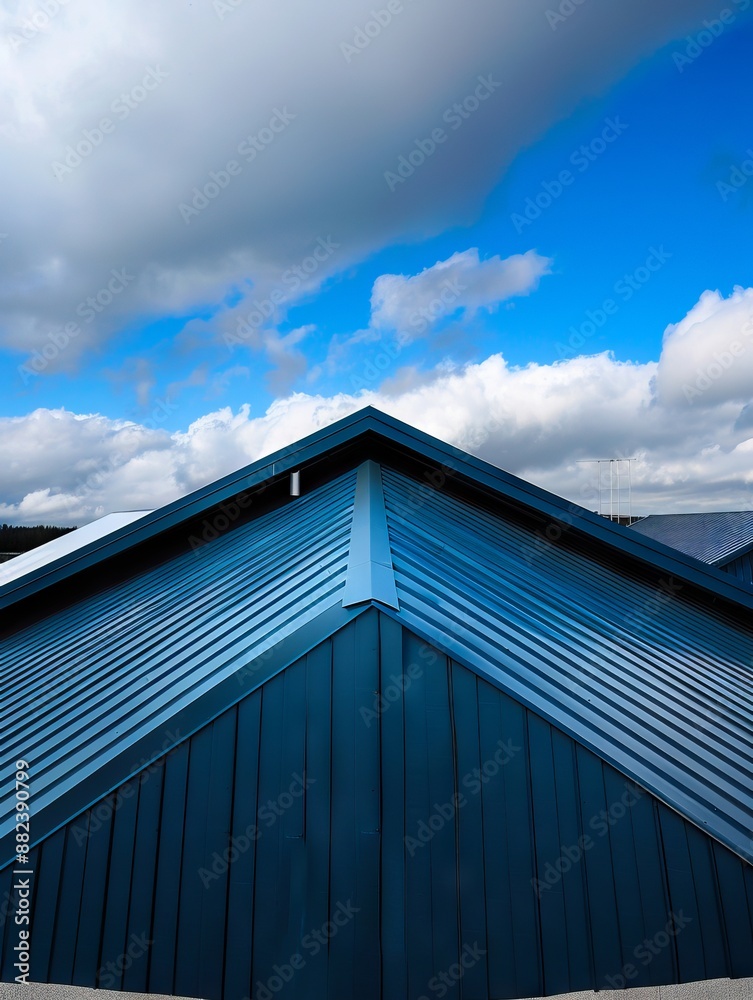 Fototapeta premium A blue roof with a cloudy sky.