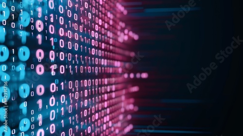 Obraz na płótnie Blue and pink binary code overlaying a sleek black background