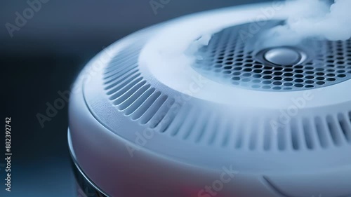 Detailed view of the carbon monoxide sensor on a smart smoke detector essential for detecting this odorless and dangerous gas. photo