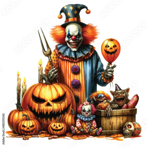 Halloween Carnival Clown Watercolor Clipart