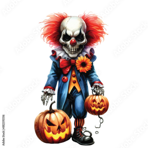 Halloween Carnival Clown Watercolor Clipart