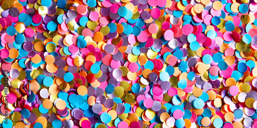 A celebration background featuring colorful confetti evokes the festive spirit of a birthday party. This lively and cheerful setting symbolizes joyous moments, adding a touch of excitement and happine