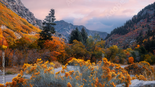 Fototapeta Naklejka Na Ścianę i Meble -  Scenic autumn landscape near Mt Ogden in Utah.