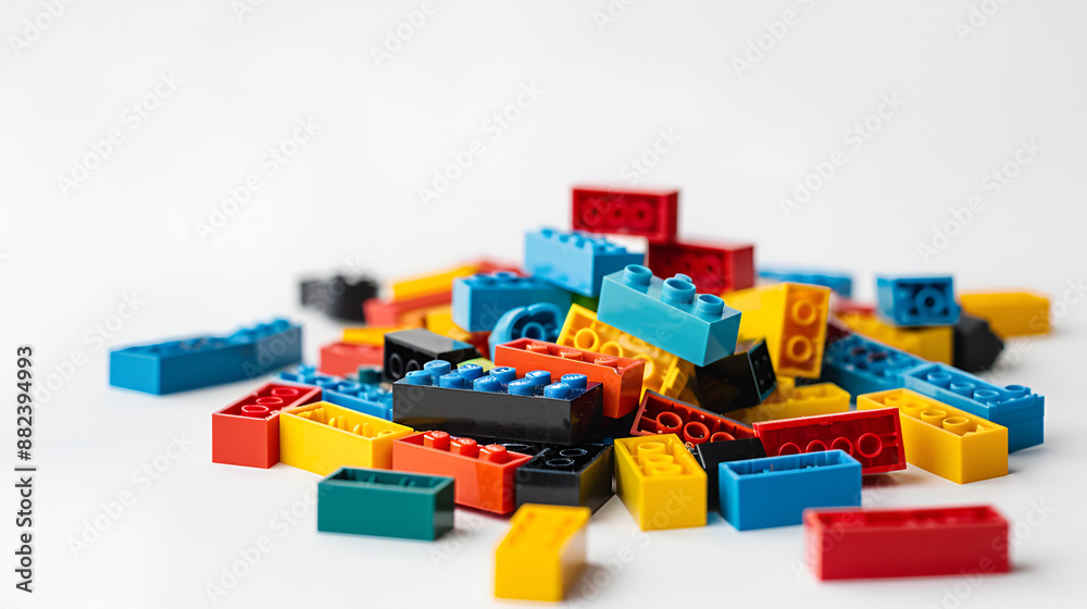 Fototapeta premium plastic construction toys. Top view with copy space