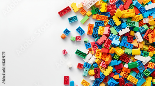 plastic construction toys. Top view with copy space