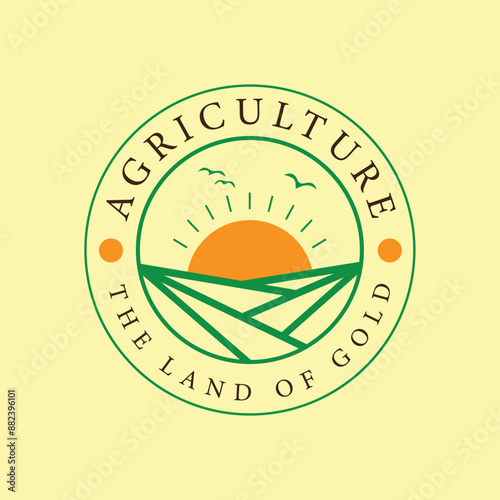 Golden Sunrise over Green Fields Agriculture Logo Design