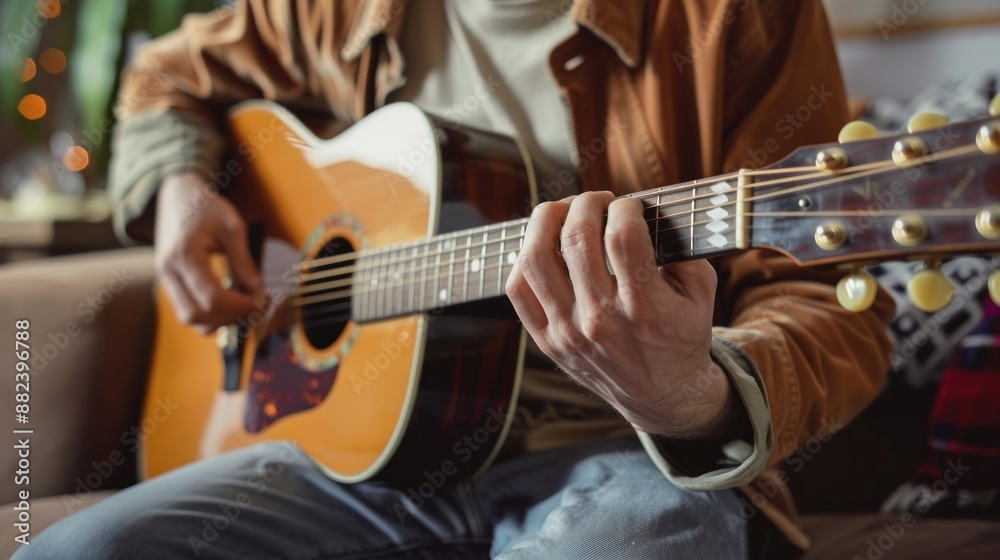 Fototapeta premium Man playing acoustic guitar