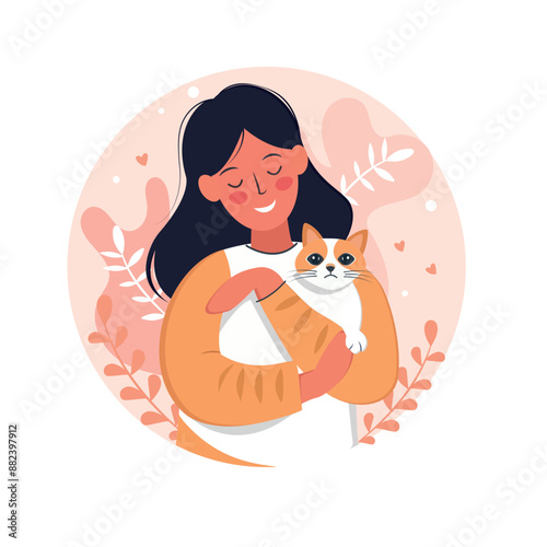 Cute girl hugging a cat