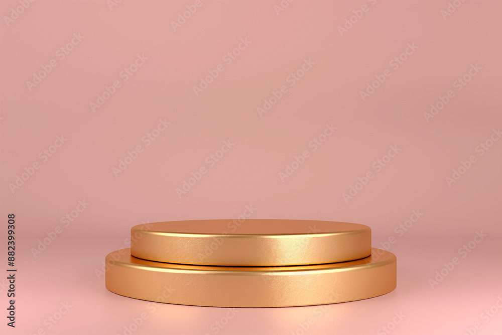 Elegant Golden Podium display background. Round stand for cosmetic products. Beauty product promotion mockup with pedestal near Pink empty wall. Luxury Product Display and Branding Elegant Golden Podium display background. Round stand for cosmetic products. Beauty product promotion mockup with pedestal near Pink empty wall. Luxury Product Display and Branding