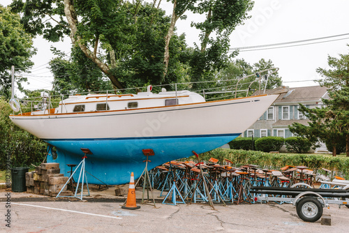 Sailing Boat on Boat Stands and Blocks