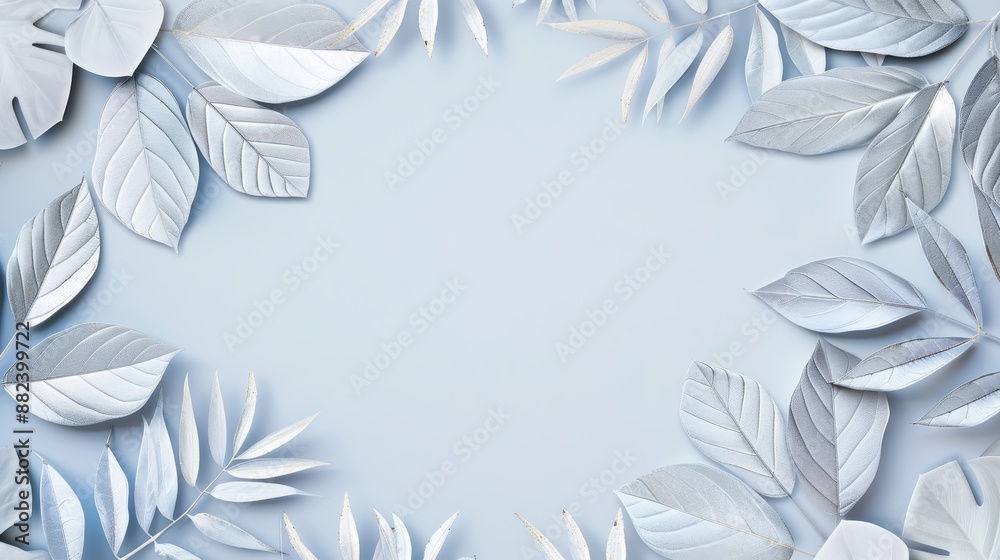 Elegant silver leaves, minimalist natural setting, perfect for designs, flat design illustration, realistic photo, cinematography, hyper realistic Elegant silver leaves, minimalist natural setting, perfect for designs, flat design illustration, realistic photo, cinematography, hyper realistic