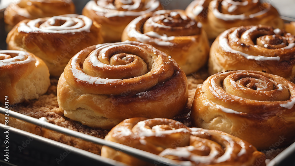 A freshly baked cinnamon buns. Generative AI A freshly baked cinnamon buns. Generative AI