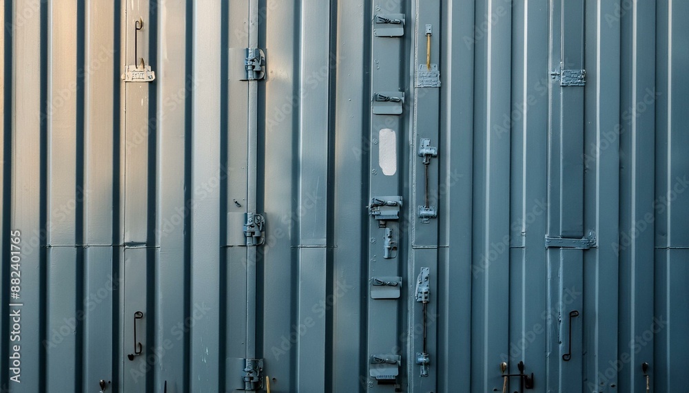 Blue plain profiled metal wall of a cargo container background Blue plain profiled metal wall of a cargo container background