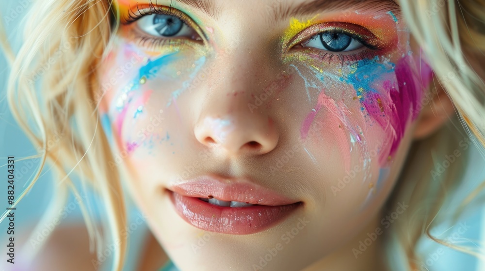 Colorful Creative Makeup on a Young Woman's Face Colorful Creative Makeup on a Young Woman's Face