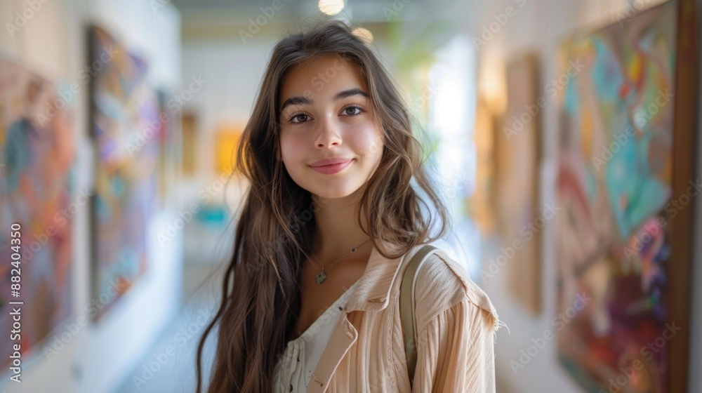 Young Woman Enjoying Art Gallery Visit Young Woman Enjoying Art Gallery Visit