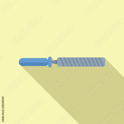 Metalwork file tool with blue handle for shaping and sharpening metal objects
