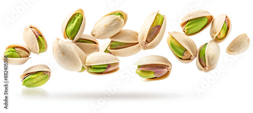 Flying Delicious Pistachios Isolated on White Background: Fresh Nuts, Healthy Snack, Nutritional Food, Flying Pistachios, Nut Ingredients, Culinary Photography, Isolated Snack, Tasty Pistachios