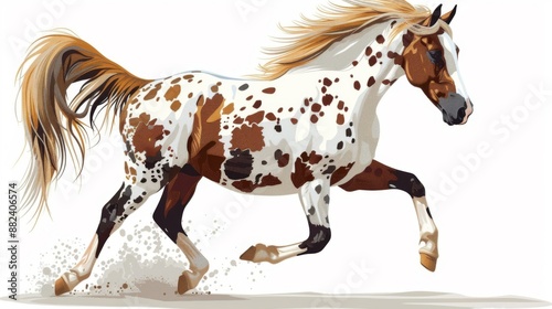 Majestic Appaloosa Breed Horse Flat Vector Illustration - Equestrian Sport and Riding Concept on White Background © Spear