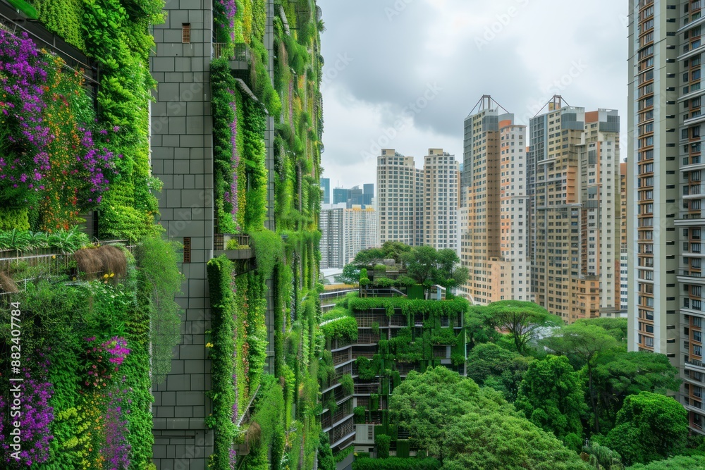 Obraz premium Green Wall Building In Urban Landscape