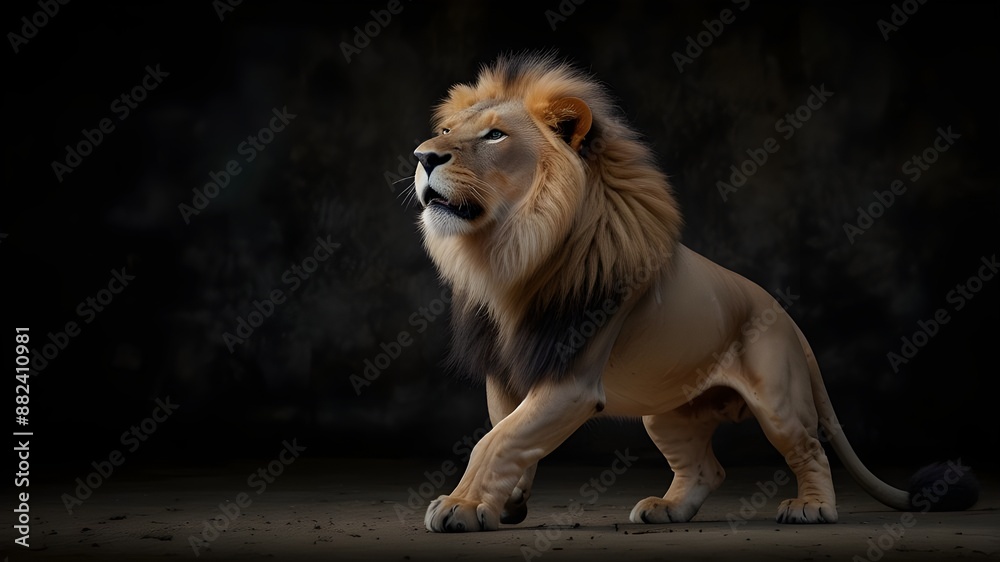 Obraz premium Lion Flapping Against a Dark Background 