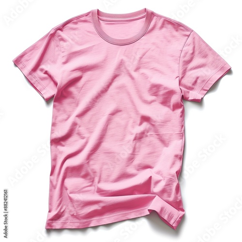 Pink Blank T-Shirt Design Template, Brand Label Concept Art, Single Color Tee Marketing Graphic, Clothing Fashion Business Mockup Isolated on White Background photo