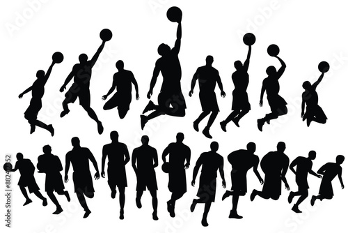 set basketball player in action vector illustration