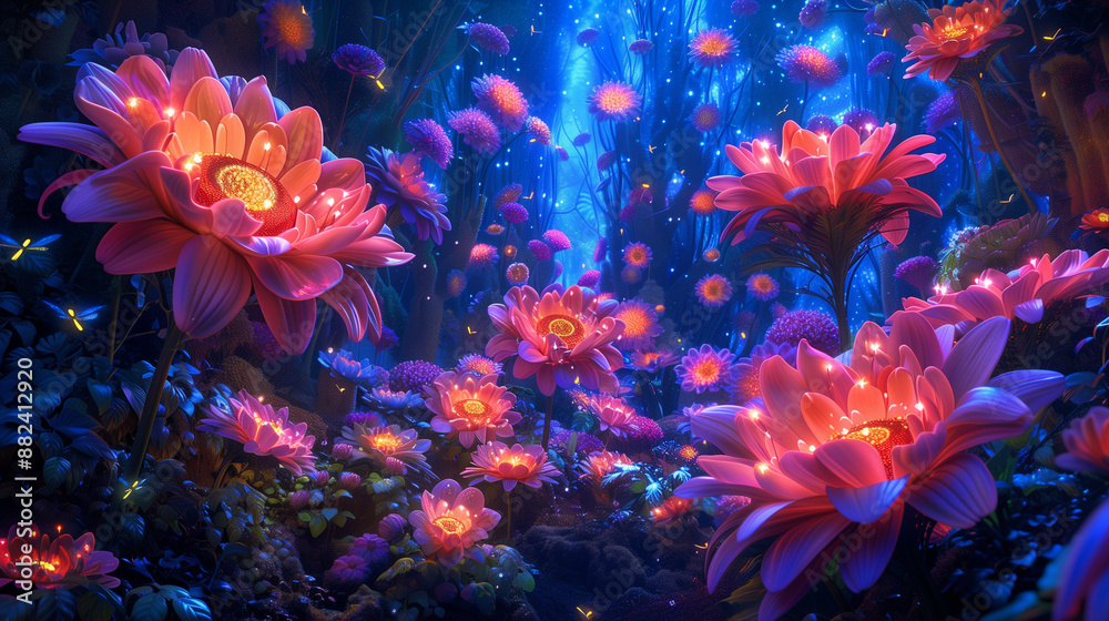 Magical Fantasy Landscapes with Glowing Flowers and Enchanted Creatures Magical Fantasy Landscapes with Glowing Flowers and Enchanted Creatures