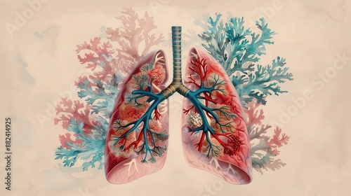 A close up of a human body with the lungs and heart clearly visible. Concept of life and vitality, as the organs are depicted in their natural form. The use of a clear material for the lungs