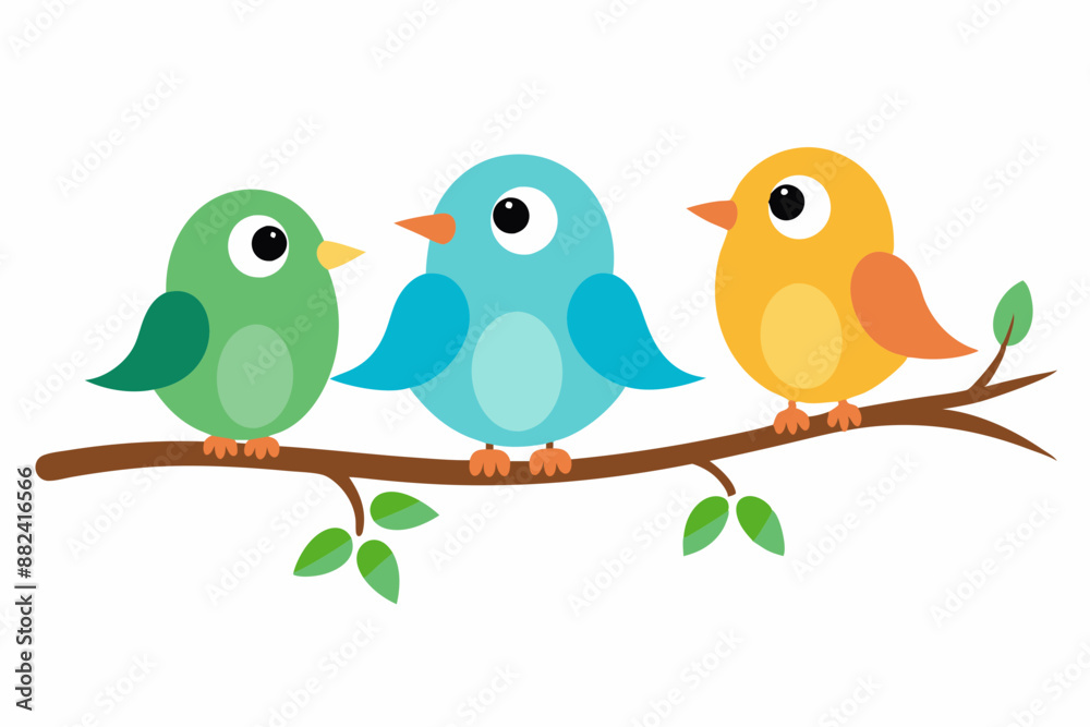 Fototapeta premium Cute cartoon bird on tree vector illustration on white background