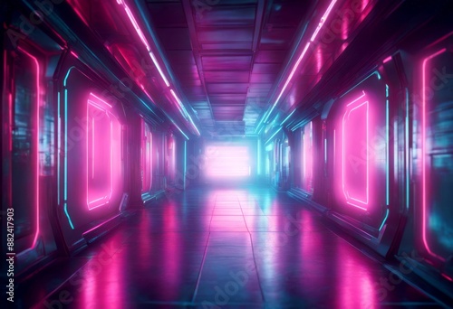 rendering environment sci background drop corridor panel interior 3d sciencefiction futuristic back neon bulkhead backcloth accents metal abstract retro city fi photo