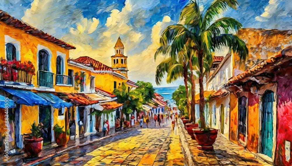 Fototapeta premium Calles coloniales cartagena de indias colombia acuarela