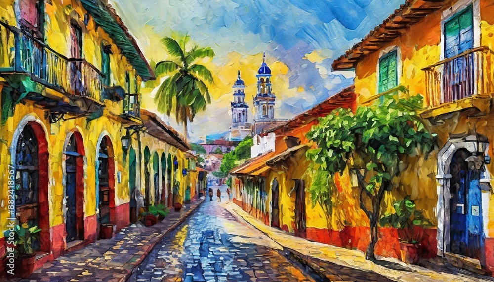 Fototapeta premium Calles coloniales cartagena de indias colombia acuarela