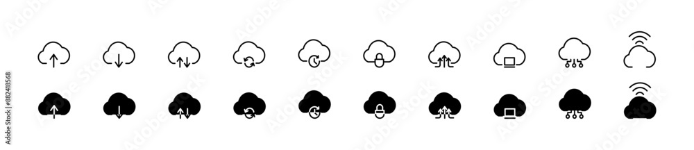 Obraz premium Cloud download and upload icon. Cloud services and networks related to data storage icons.