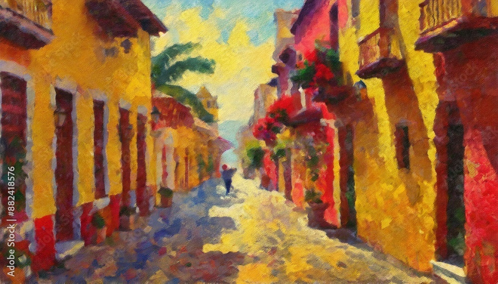Fototapeta premium Calles coloniales cartagena de indias colombia acuarela
