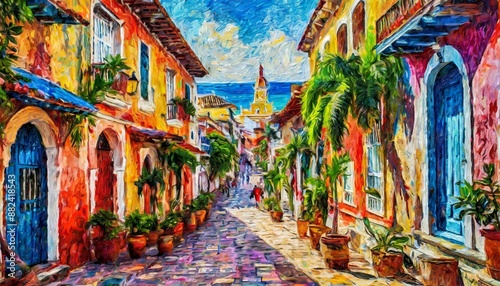 Wallpaper Mural Calles coloniales cartagena de indias colombia acuarela Torontodigital.ca