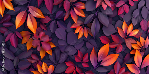 leaves background colorful pattern wallpaper blue purple yellow vivid bold texture nature shiny sparkling neon glossy design plant illustration orange holographic foil light dark contrast