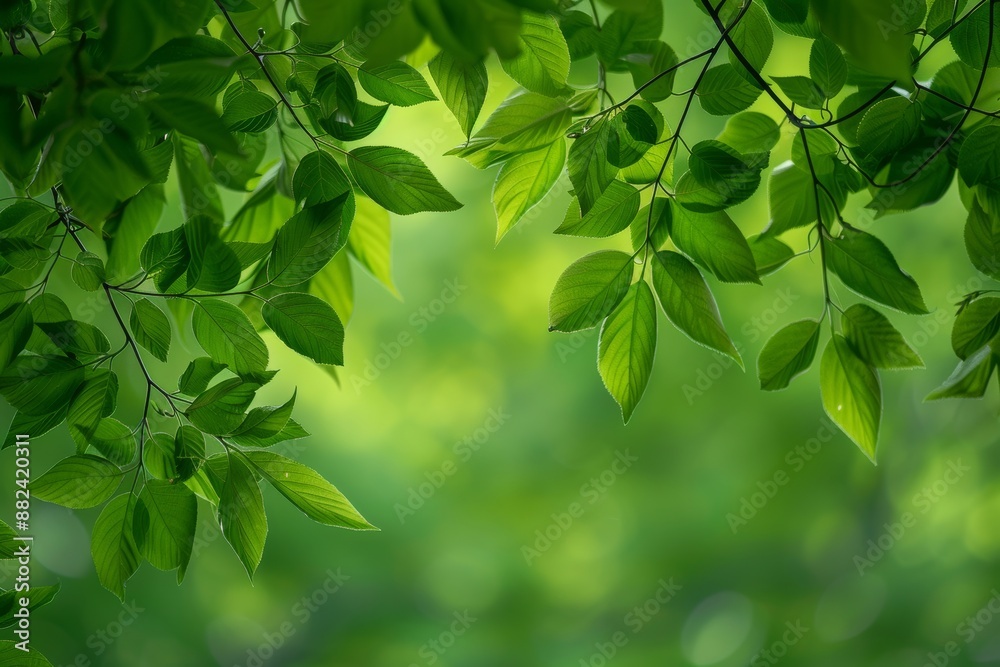 Green leaves on tree branches with blurred background Green leaves on tree branches with blurred background