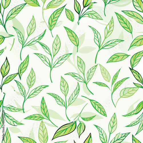 green tea leaves seamlessly pattern vector background 