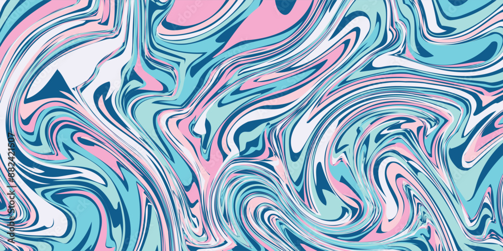 Blue wavy lines and twirls on a backdrop, reminiscent of 70s epoch, encapsulating a psychedelic aura. Flat vector illustrations isolated