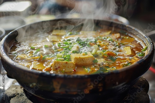 Steaming Bowl of Tofu and Vegetable Soup © keenan