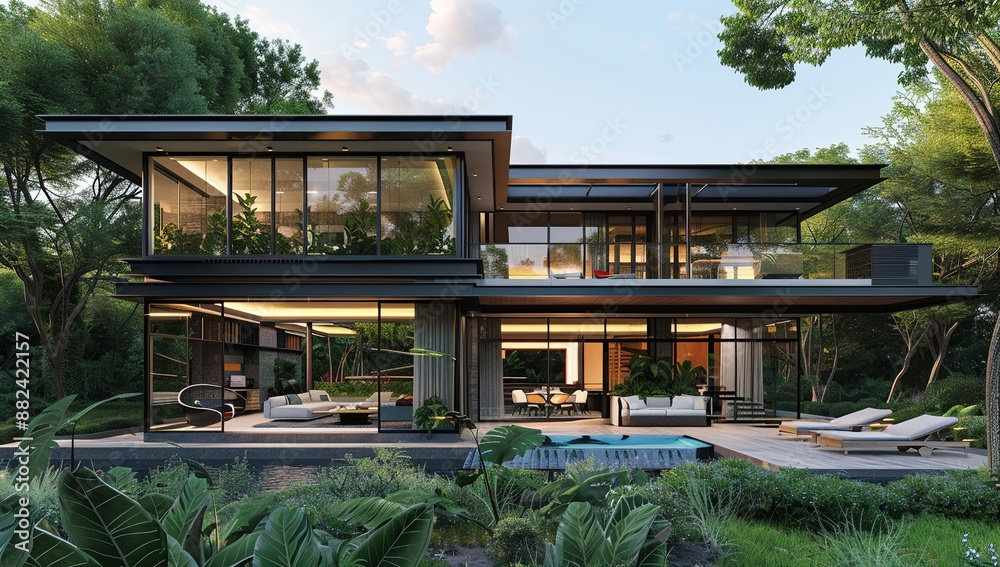 Modern Tropical Villa with Pool and Lush Greenery Modern Tropical Villa with Pool and Lush Greenery