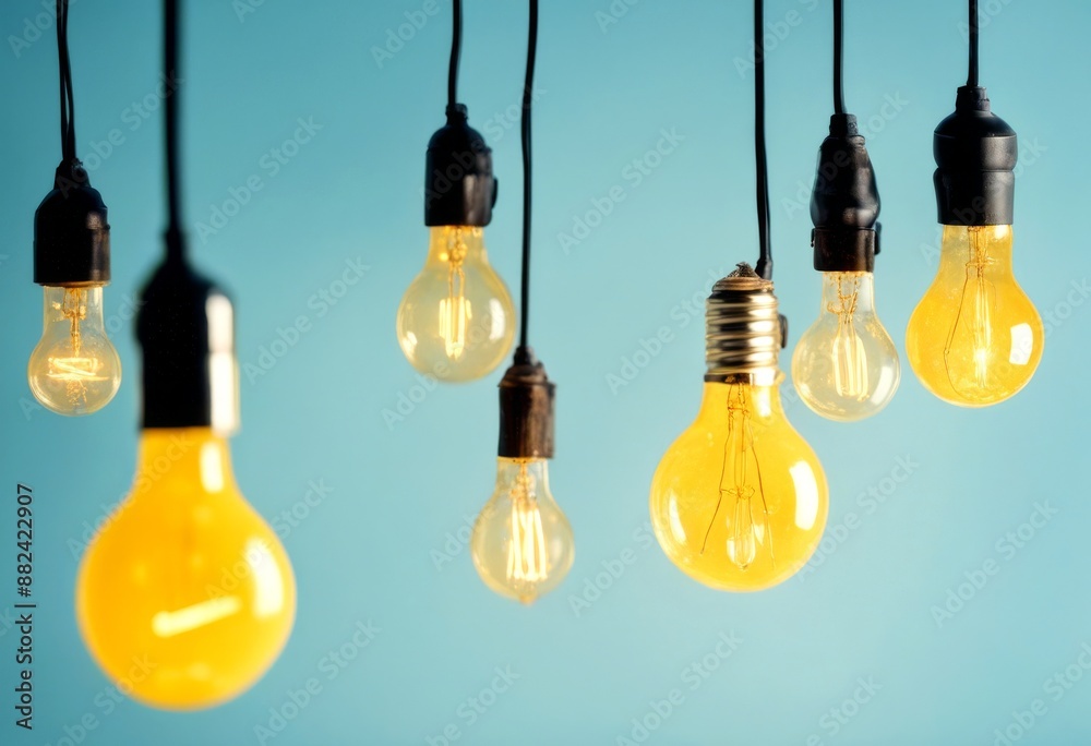 background different idea light one concept hanging bulbs top minimal flat lay glowing blue yellow pastel bulb leadership power lamp illuminated business background different idea light one concept hanging bulbs top minimal flat lay glowing blue yellow pastel bulb leadership power lamp illuminated business