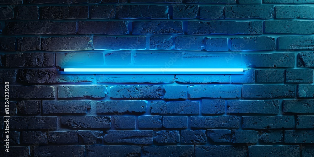 Atmospheric Blue Neon Light on Textured Brick Wall at Night Atmospheric Blue Neon Light on Textured Brick Wall at Night