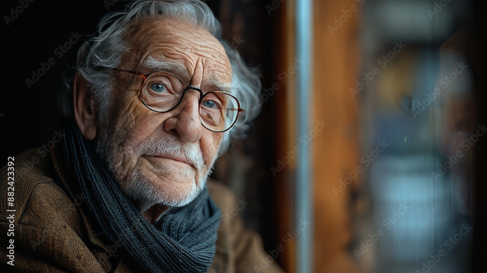An elderly man sitting by a window An elderly man sitting by a window