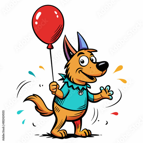 Original illustration of a dog with a ball in graffiti style: cartoon style, minimalism and simplicity on a white background
