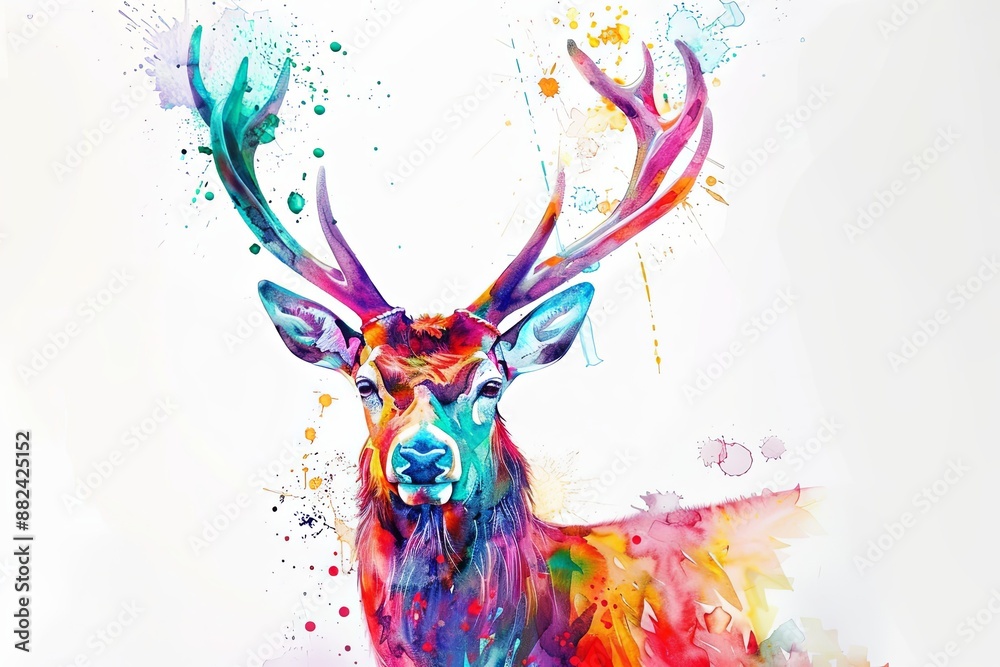 Fototapeta premium A colorful watercolor painting of a deers head