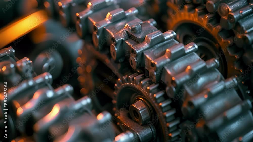 Closeup of a drive belt cover revealing the intricate network of gears and drive belt placement beneath it.