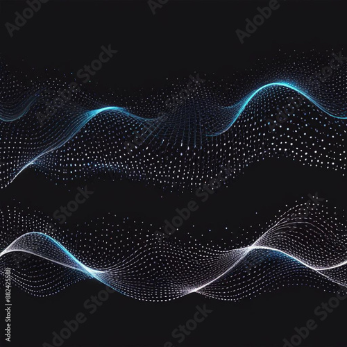 Futuristic wave of musical particles. Stream of running data. 3D