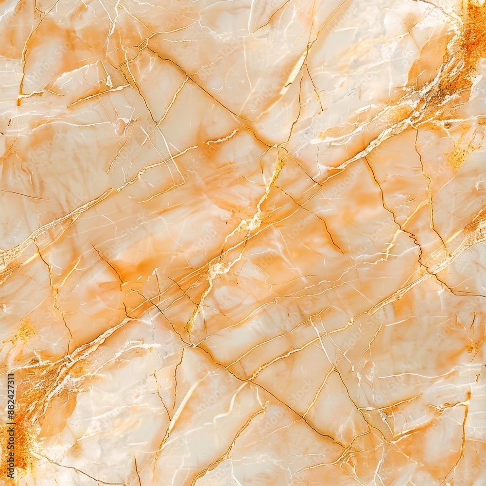 Fototapeta premium Seamless pattern crackled light orange Froly marble with thin golden lines